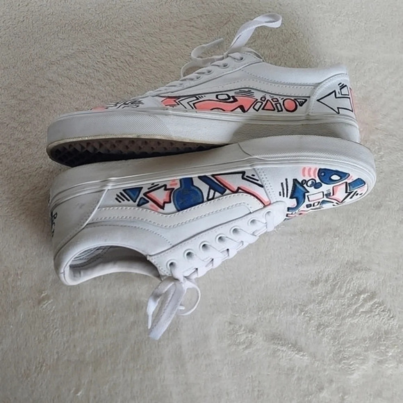 Handcrafted Colorful Doodles and Directions White Van's on white background - Picture 9 of 14